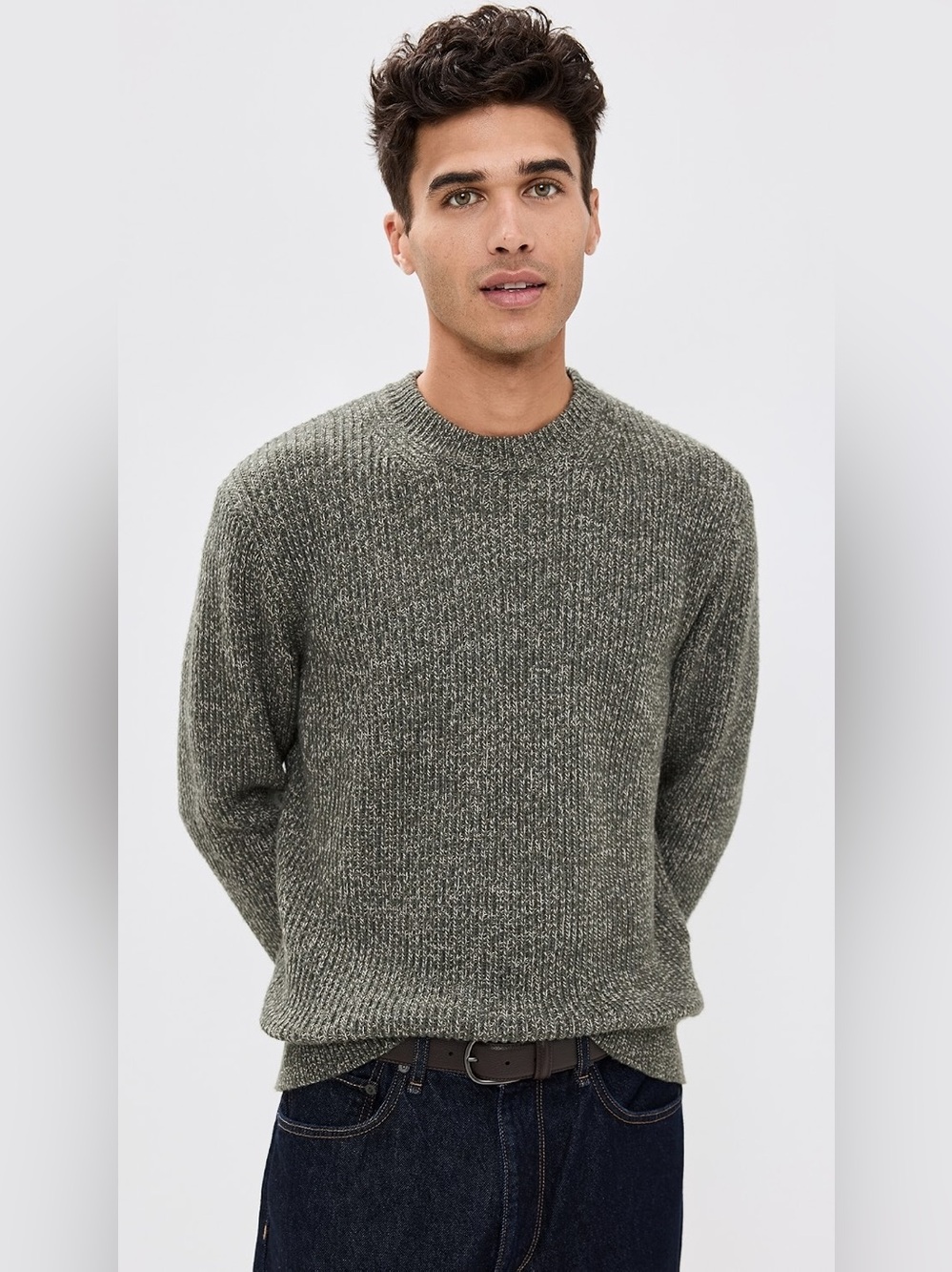 Madewell Men's Crewneck Sweater in Heather Olive